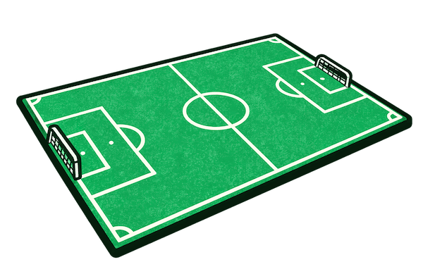 Cancha de fútbol en perspectiva isométrica.